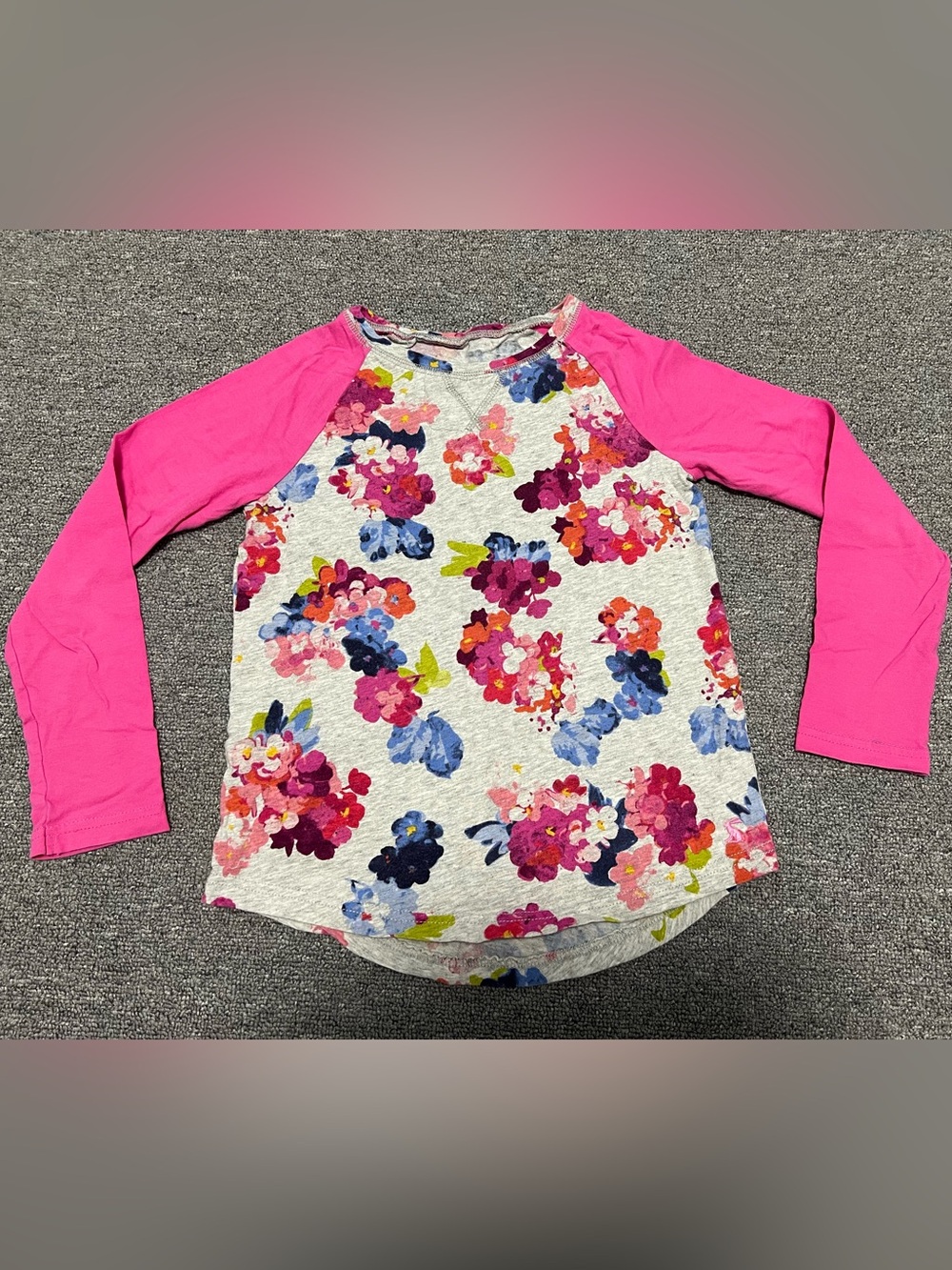 Joules Hot Pink Sleeve Floral Raglan Long Sleeve Top